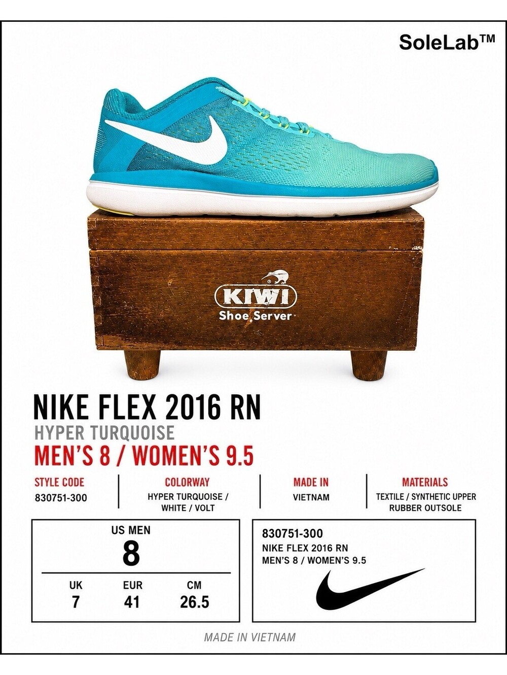 Nike Flex 2016 RN Women’s 9.5 Hyper Turquoise Volt Running Shoes 830751-300
